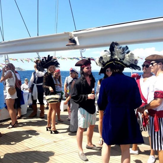 People having a party on a yacht sailing ship