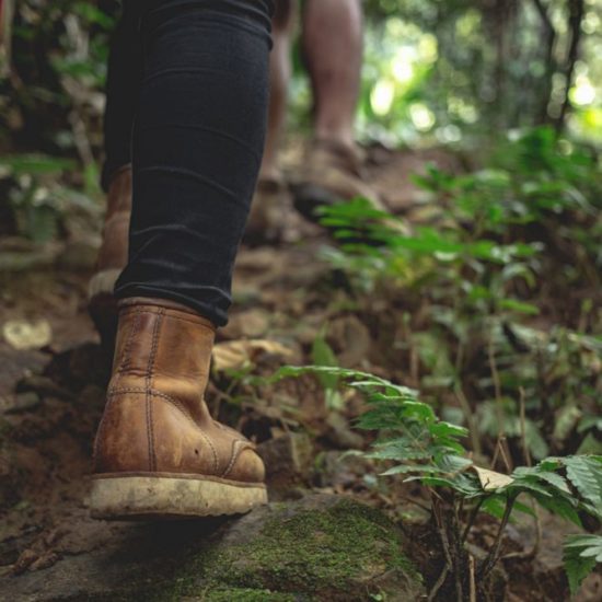 Hiking female boots have fun and enjoy wilderness exploration. Freedom concept trekking