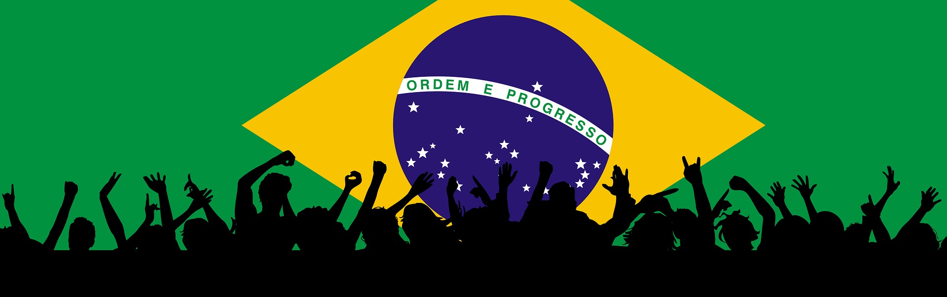 immagine vettoriale con sillhoette di persone che ballano con la bandiera del brasile alle spalle